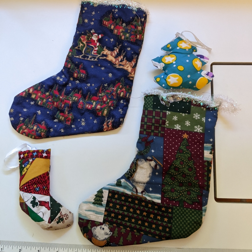 Hand Crafted Quilt/Patchwork Bundle of Christmas Stockings and stuffed ornaments